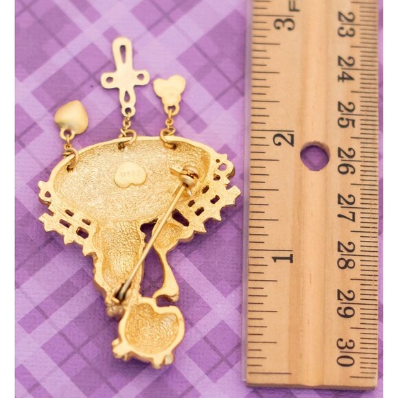 Vintage Make A Joyful Noise Christmas Gold Tone Brooch by Precious Memories - V4 - Picture 2 of 2